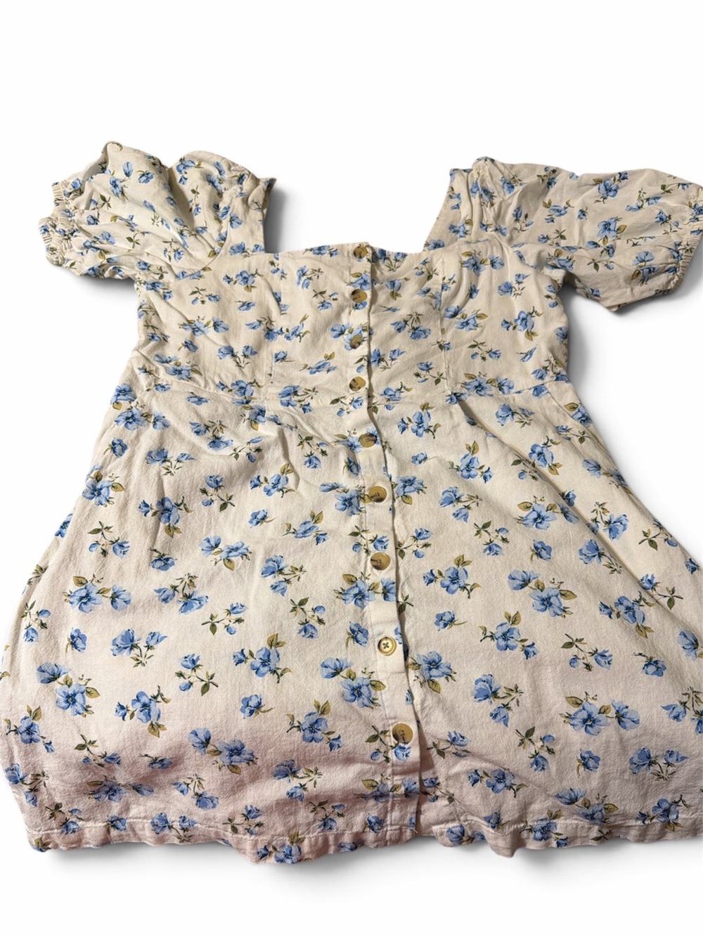 Old Navy Cream Floral Button-Front Top with Blue Flowers
